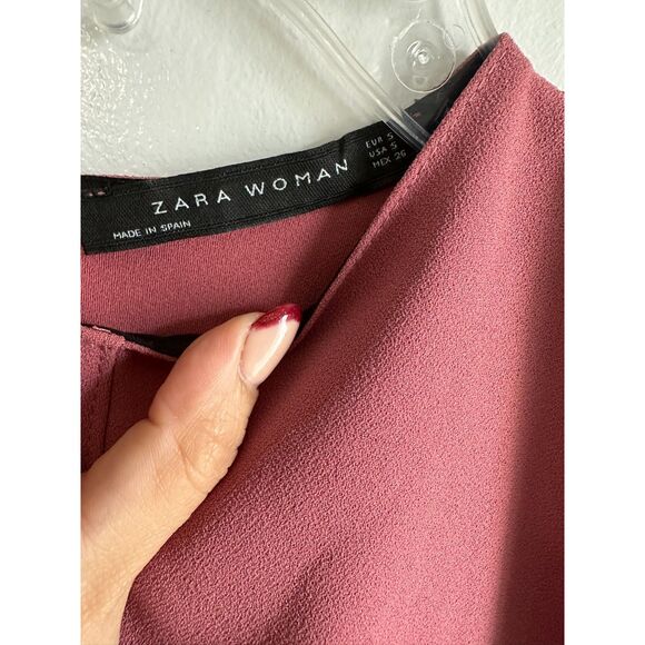 Zara Belted Short Sleeve Asymmetrical Top Russet-red Size Small - Picture 3 of 6